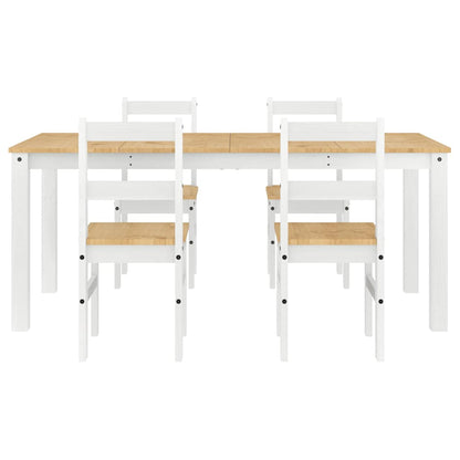 Set da Pranzo 5 pz Panama Bianco in Legno Massello di Pino - homemem39