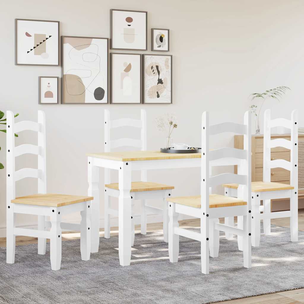 Set da Pranzo 5 pz Panama Bianco in Legno Massello di Pino - homemem39
