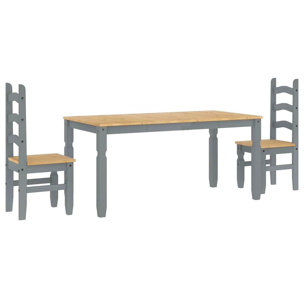 Set da Pranzo 3 pz Panama Grigio in Legno Massello di Pino
