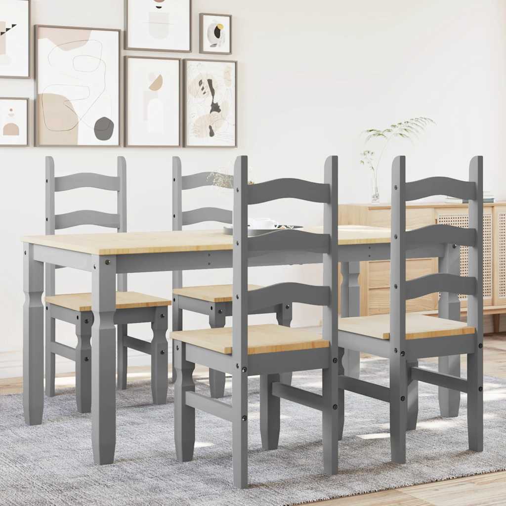 Set da Pranzo 5 pz Panama Grigio in Legno Massello di Pino