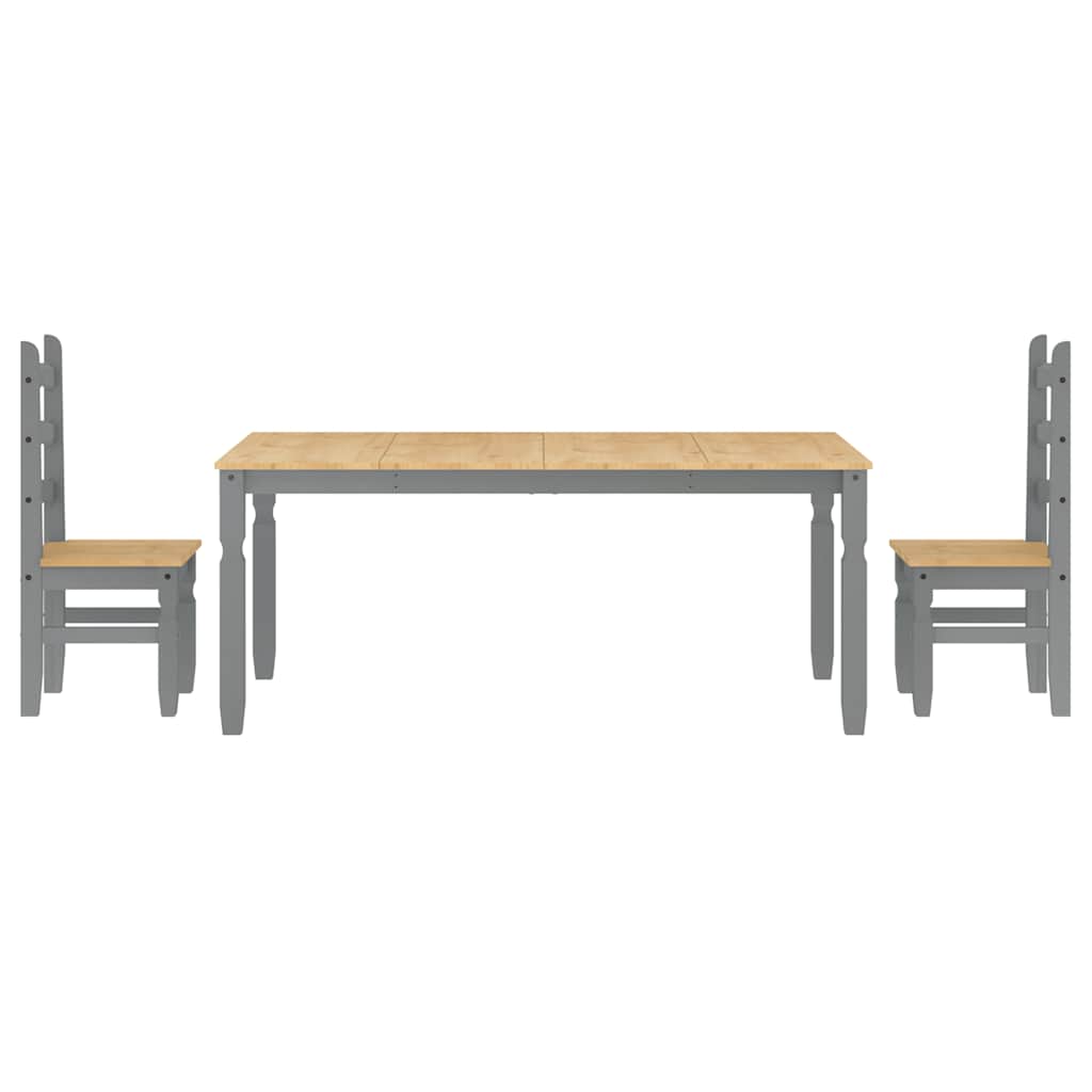 Set da Pranzo 3 pz Panama Grigio in Legno Massello di Pino