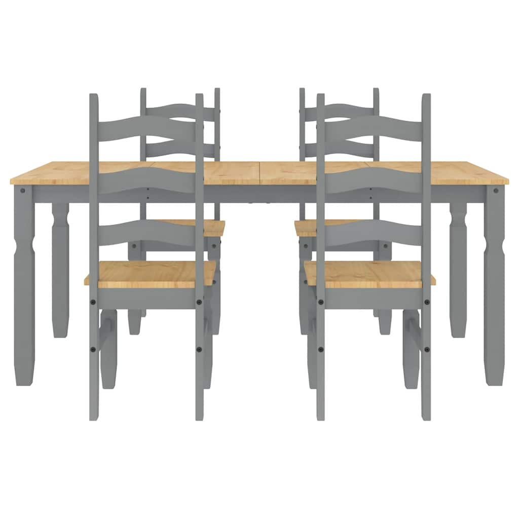 Set da Pranzo 5 pz Panama Grigio in Legno Massello di Pino