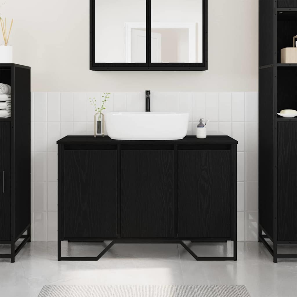 Armadio per Lavabo da Bagno Rovere Nero 91 x 35 x 60 cm