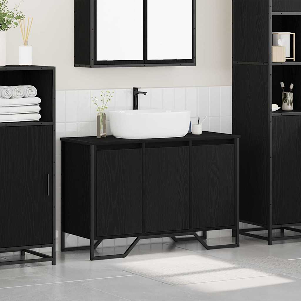 Armadio per Lavabo da Bagno Rovere Nero 91 x 35 x 60 cm