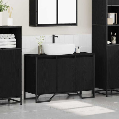 Armadio per Lavabo da Bagno Rovere Nero 91 x 35 x 60 cm