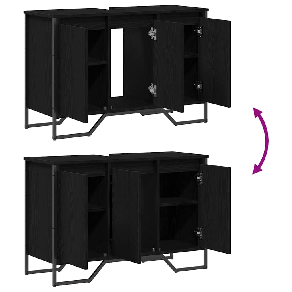 Armadio per Lavabo da Bagno Rovere Nero 91 x 35 x 60 cm