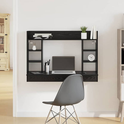 Scrivania a parete con lo scaffale Rovere nero 105 x 48 x 75 cm | homemem39