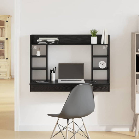 Scrivania a parete con lo scaffale Rovere nero 105 x 48 x 75 cm | homemem39
