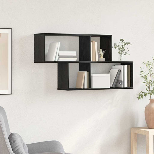Scaffale da parete con lo scaffale Nero Legno multistrato | homemem39
