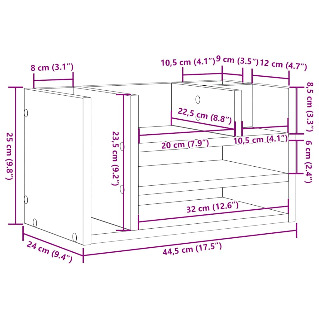 Organizzatore da scrivania Rovere nero 44,5 x 24 x 25 cm