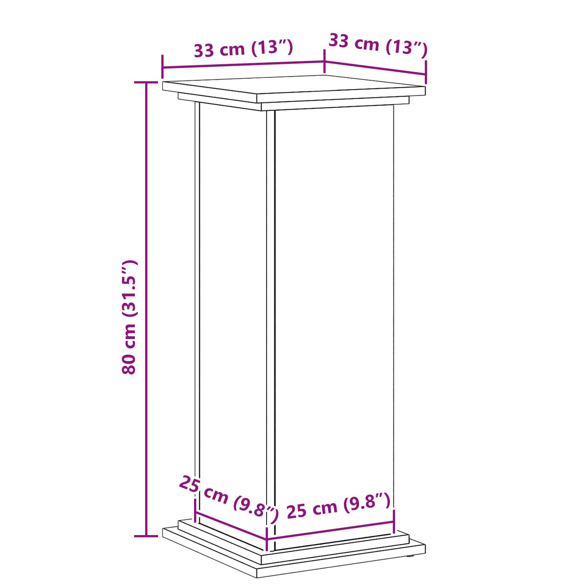 Supporto per piante Rovere Nero 33 x 33 x 80 cm | homemem39