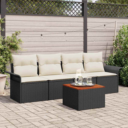 Set Divano da Giardino con cuscino 5 pcs Nero polyrattan | homemem39