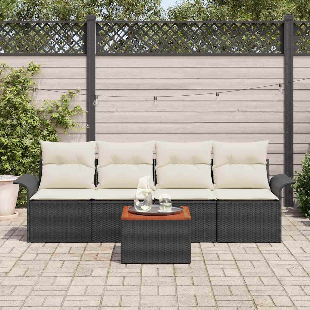 Set Divano da Giardino con cuscino 5 pcs Nero polyrattan | homemem39