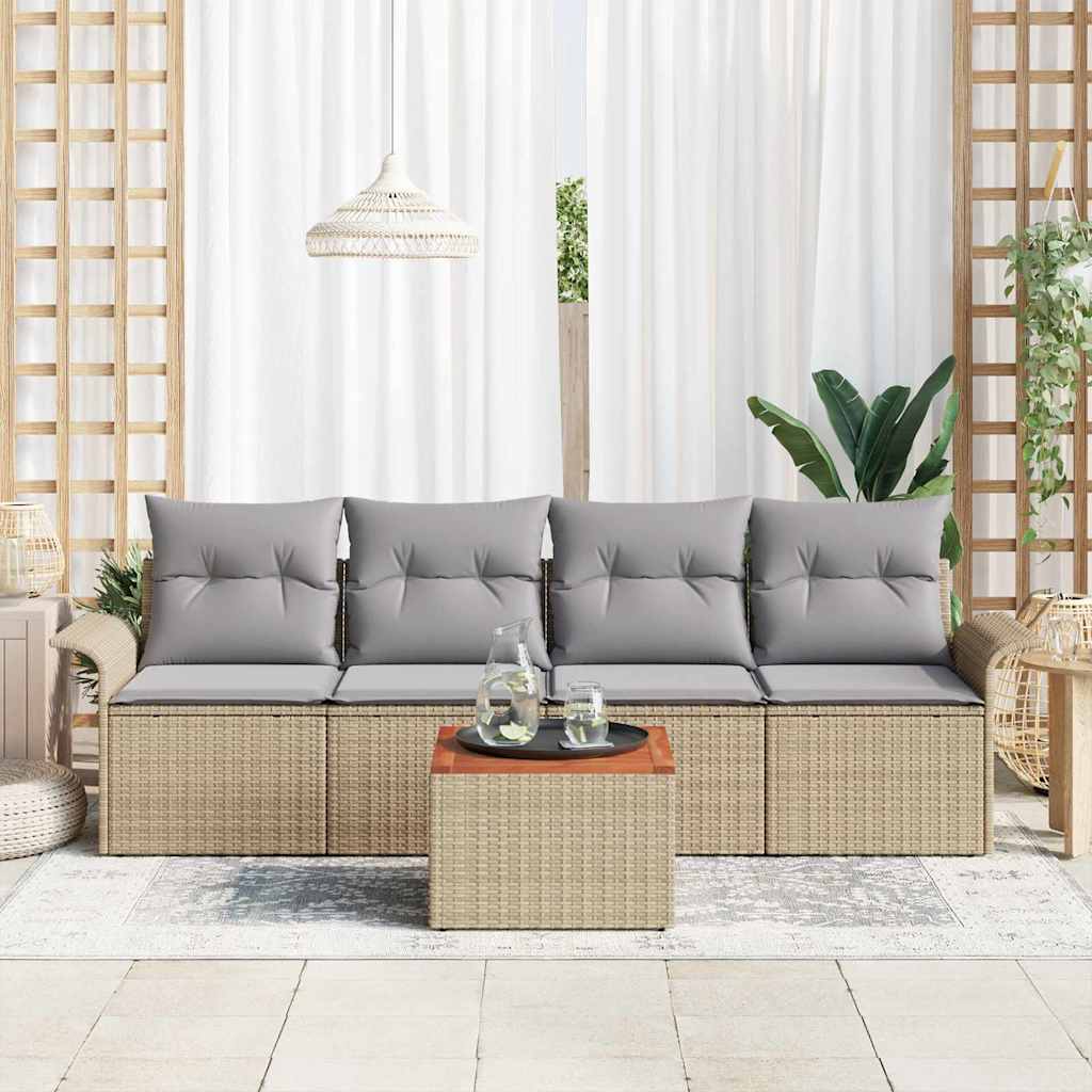 Set Divano da Giardino con cuscino 5 pcs Beige polyrattan | homemem39