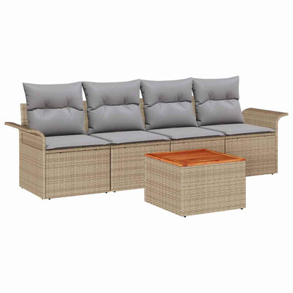 Set Divano da Giardino con cuscino 5 pcs Beige polyrattan | homemem39