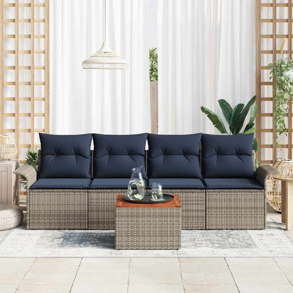 Set Divano da Giardino con cuscino 5 pcs Grigio polyrattan | homemem39