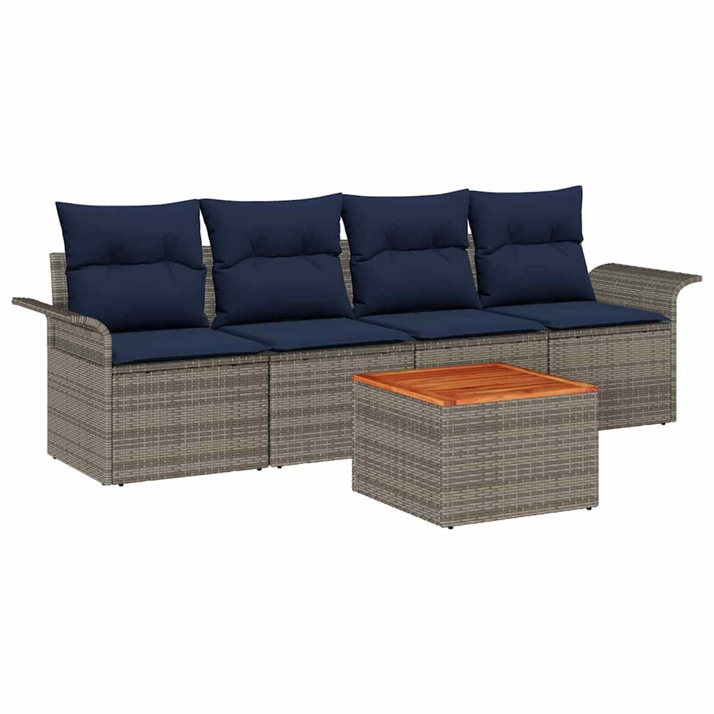 Set Divano da Giardino con cuscino 5 pcs Grigio polyrattan | homemem39