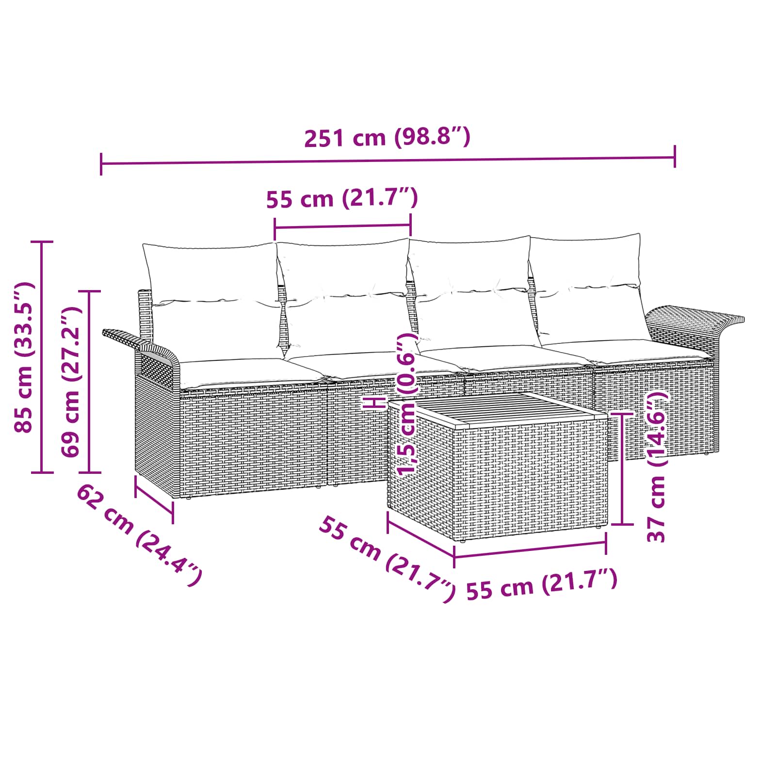 Set Divano da Giardino con cuscino 5 pcs Grigio polyrattan | homemem39