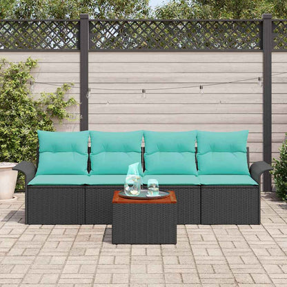 Set Divano da Giardino con cuscino 5 pcs Nero polyrattan