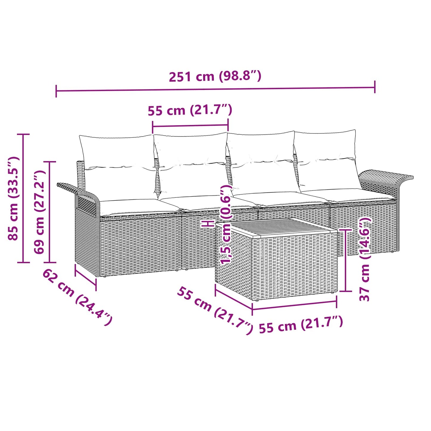 Set Divano da Giardino con cuscino 5 pcs Nero polyrattan | homemem39