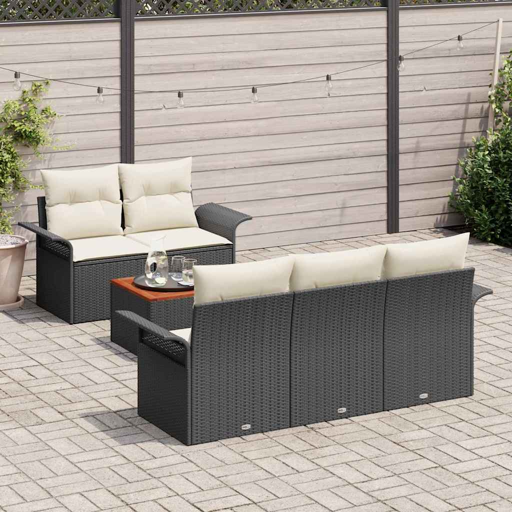 Set Divano da Giardino con cuscino 6 pcs Nero polyrattan | homemem39