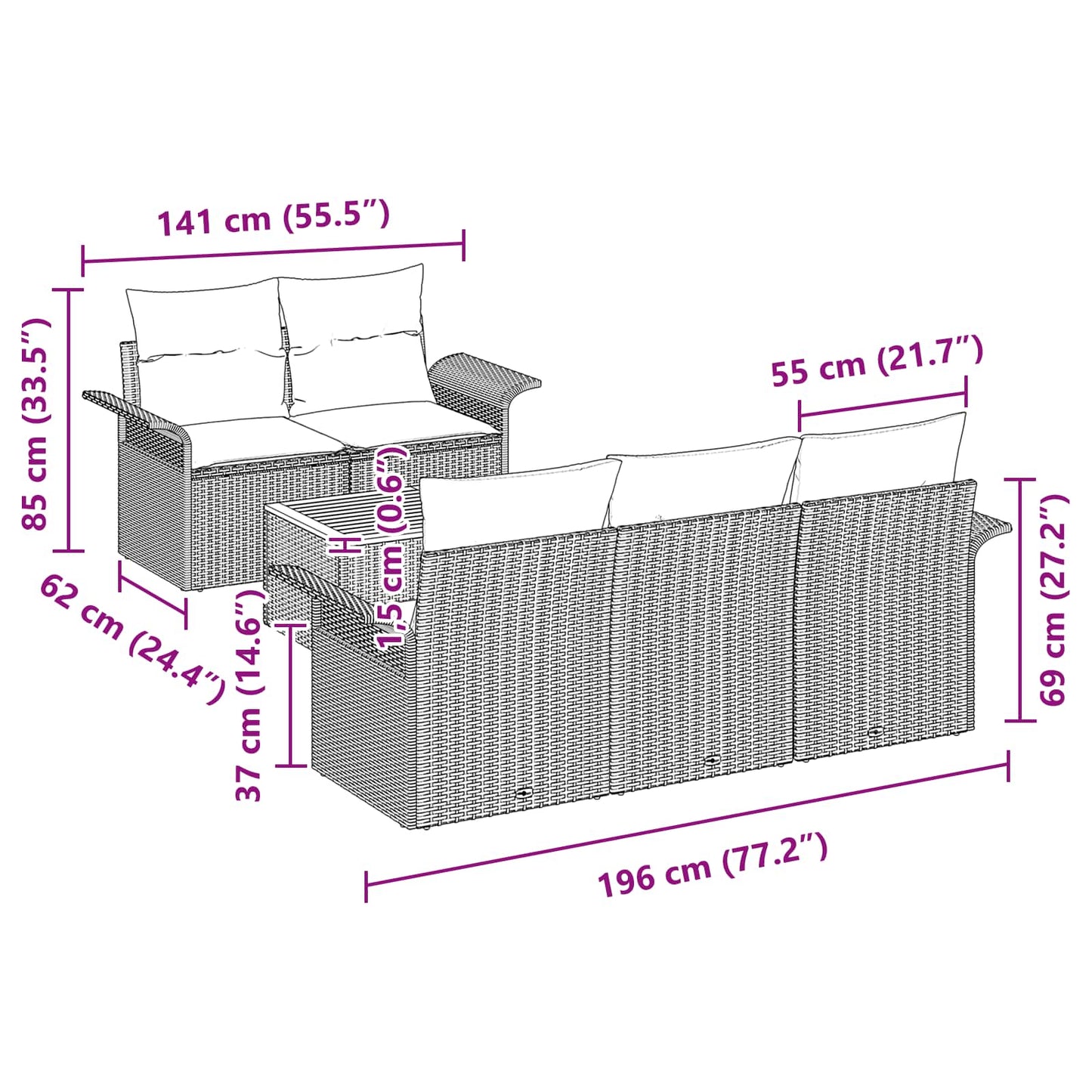 Set Divano da Giardino con cuscino 6 pcs Grigio polyrattan | homemem39