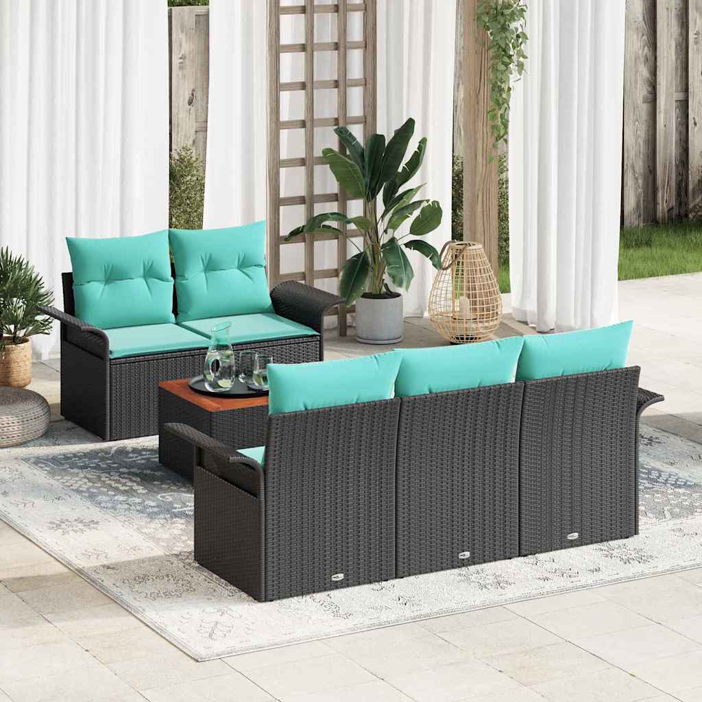 Set Divano da Giardino con cuscino 6 pcs Nero polyrattan | homemem39