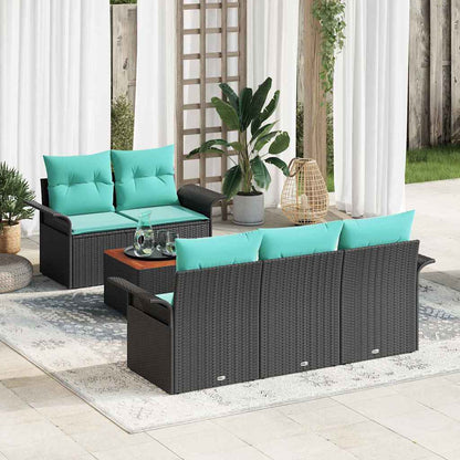 Set Divano da Giardino con cuscino 6 pcs Nero polyrattan | homemem39