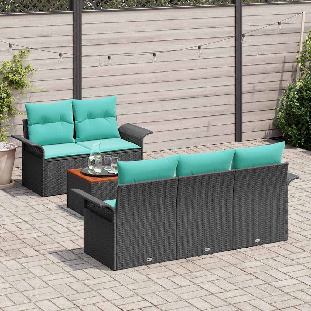 Set Divano da Giardino con cuscino 6 pcs Nero polyrattan | homemem39