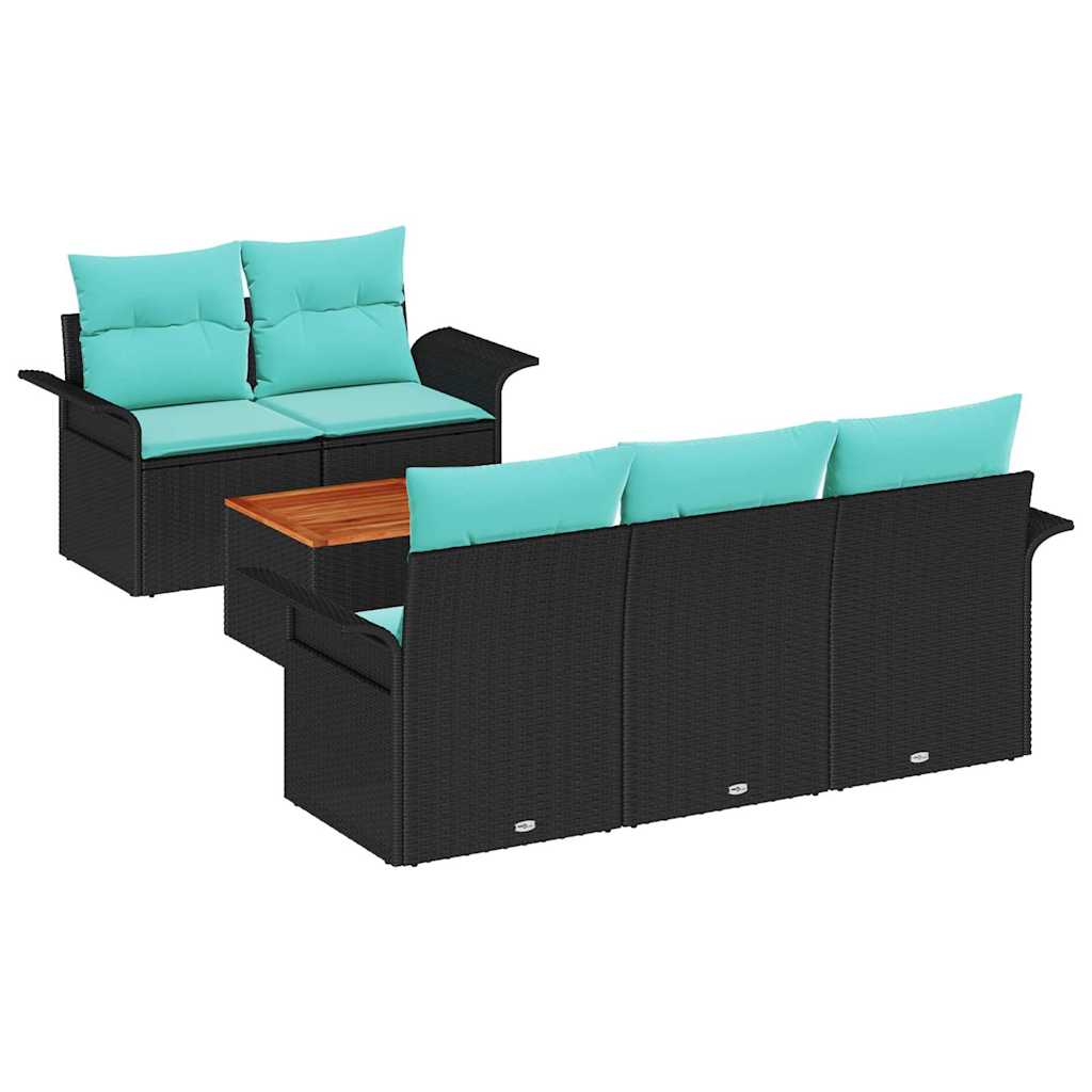 Set Divano da Giardino con cuscino 6 pcs Nero polyrattan | homemem39