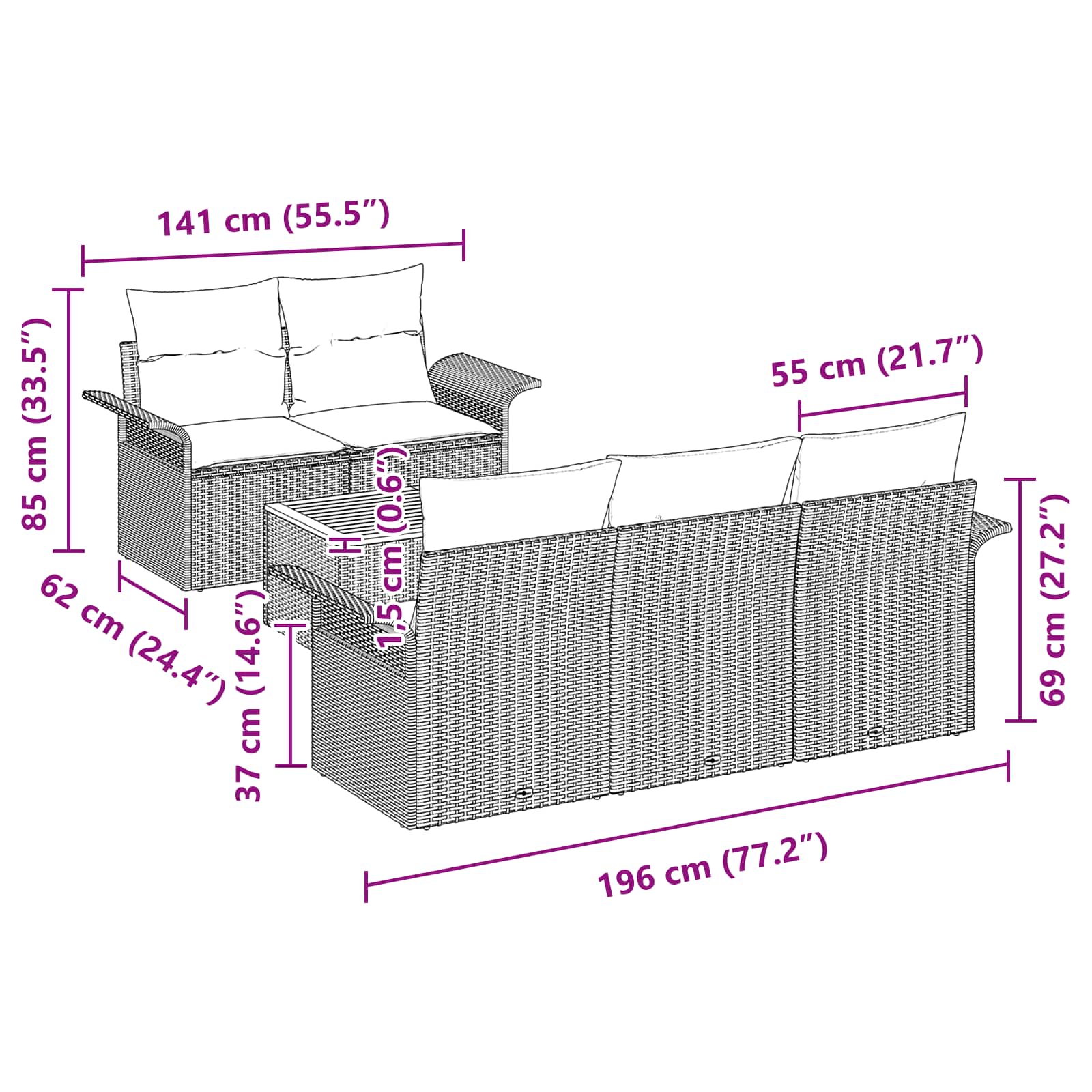 Set Divano da Giardino con cuscino 6 pcs Nero polyrattan | homemem39