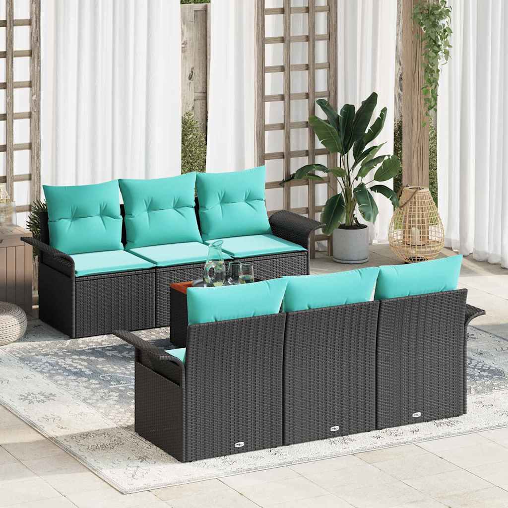 Set Divano da Giardino con cuscino 7 pcs Nero polyrattan | homemem39