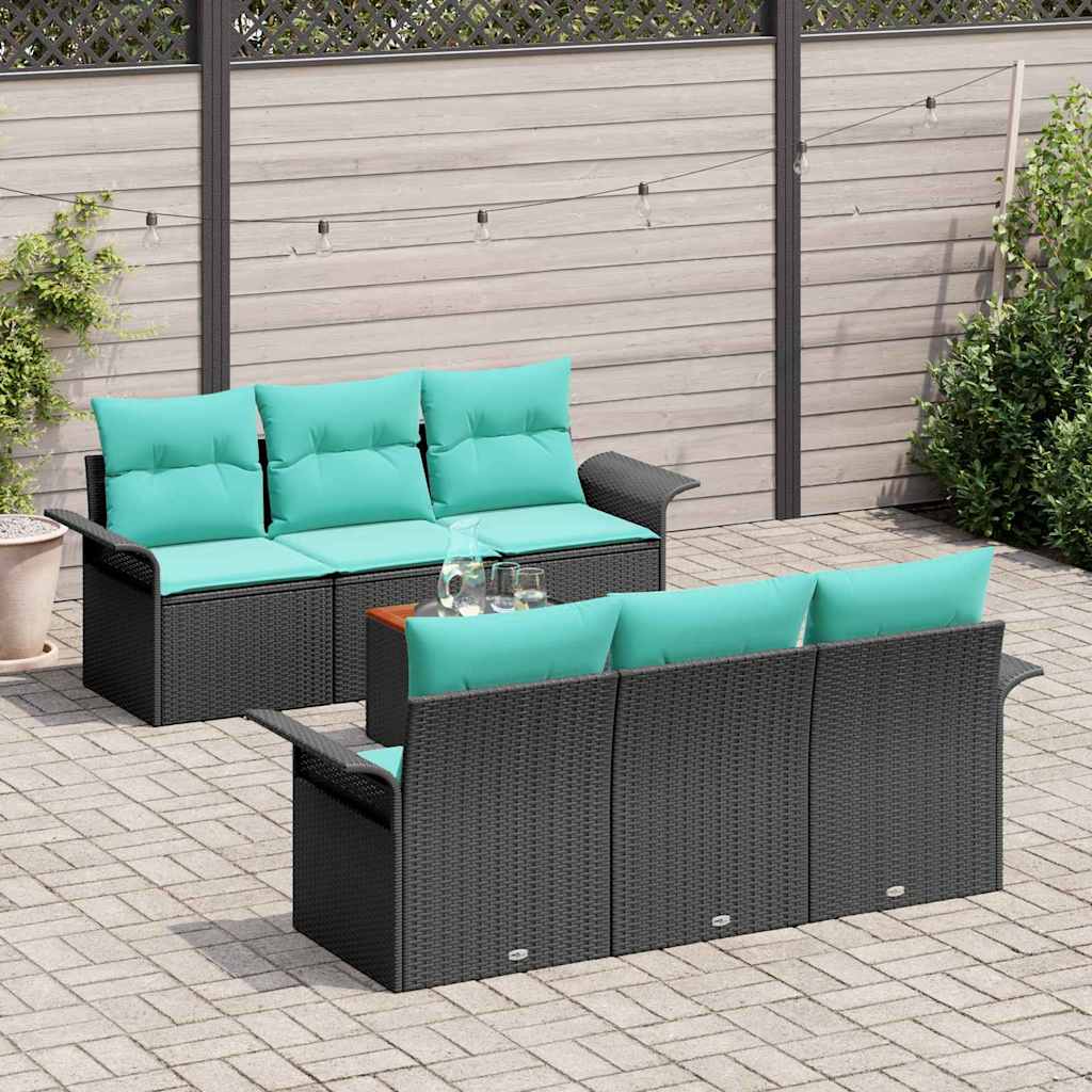 Set Divano da Giardino con cuscino 7 pcs Nero polyrattan | homemem39