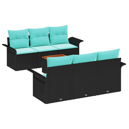 Set Divano da Giardino con cuscino 7 pcs Nero polyrattan | homemem39