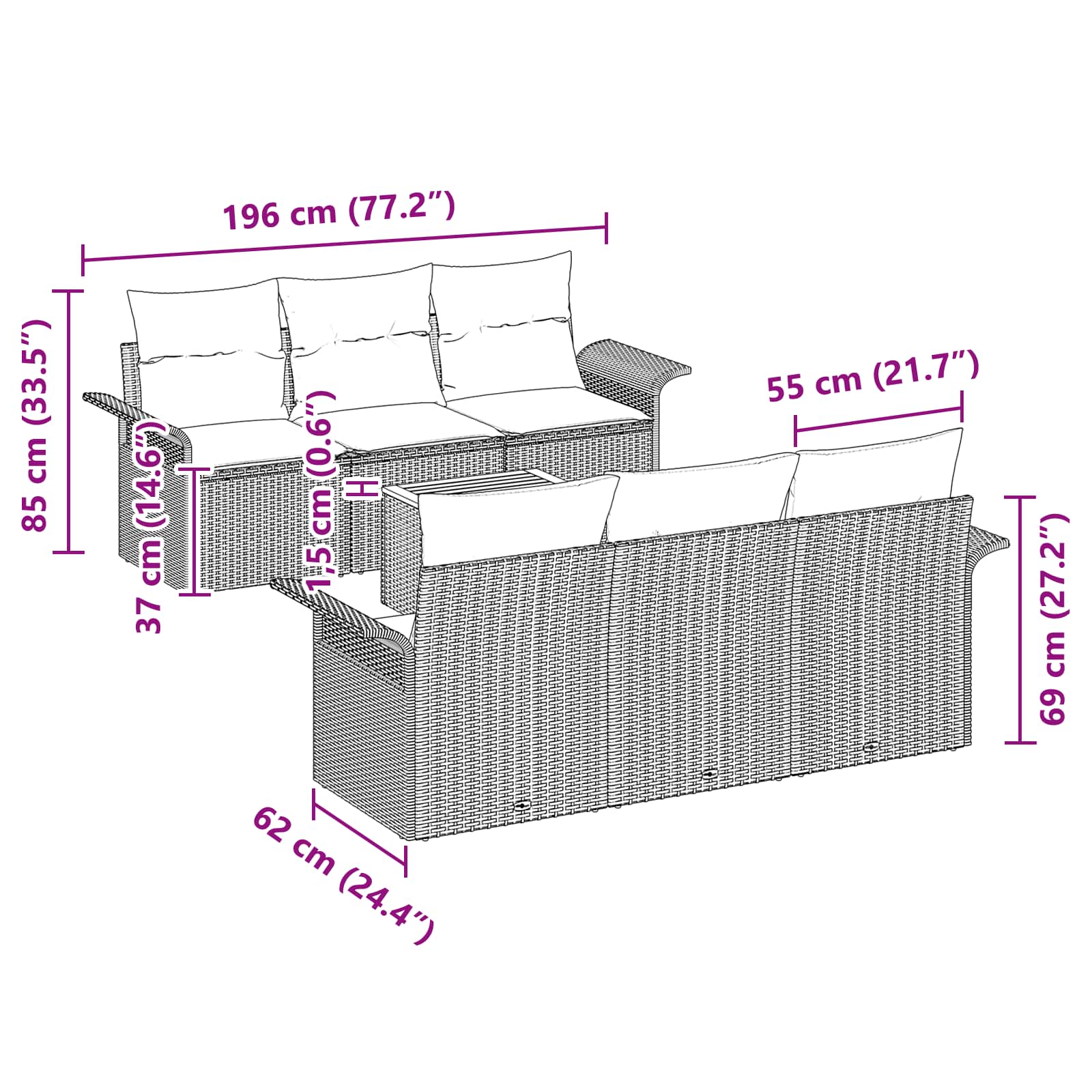Set Divano da Giardino con cuscino 7 pcs Nero polyrattan | homemem39