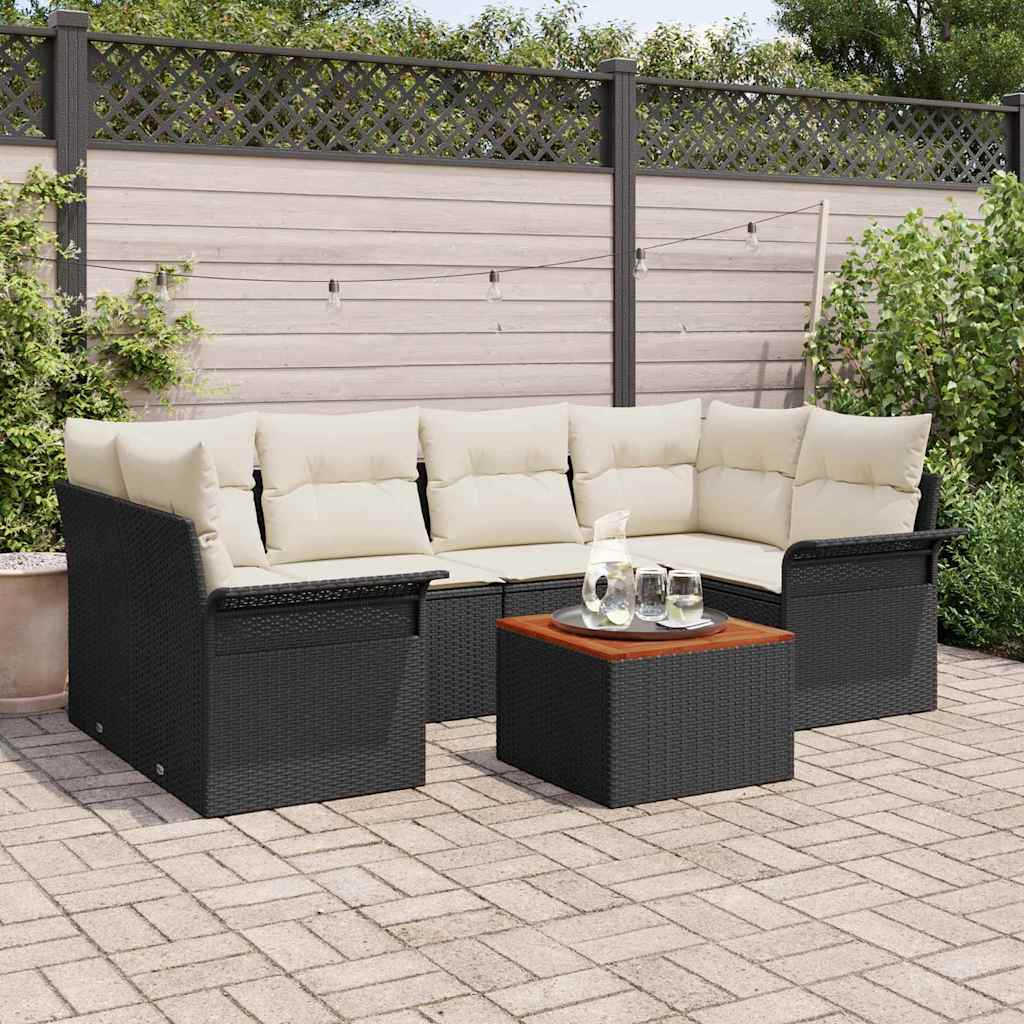 Set Divano da Giardino con cuscino 7 pcs Nero polyrattan | homemem39
