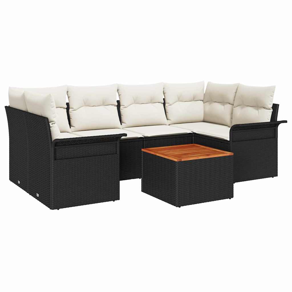 Set Divano da Giardino con cuscino 7 pcs Nero polyrattan | homemem39