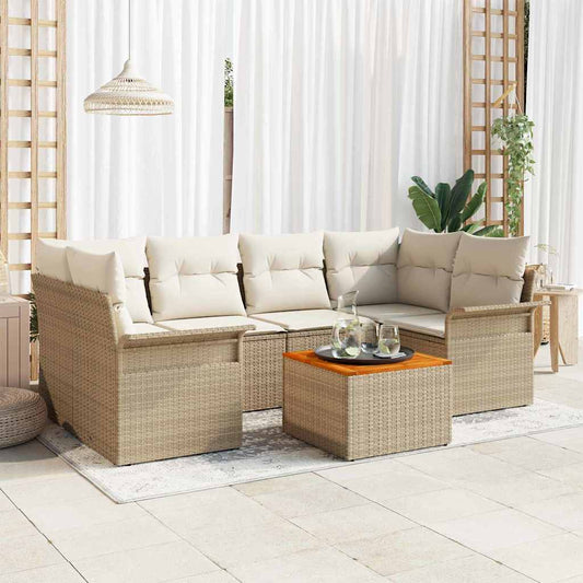 Set Divano da Giardino 7 pcs Beige Poly Rattan