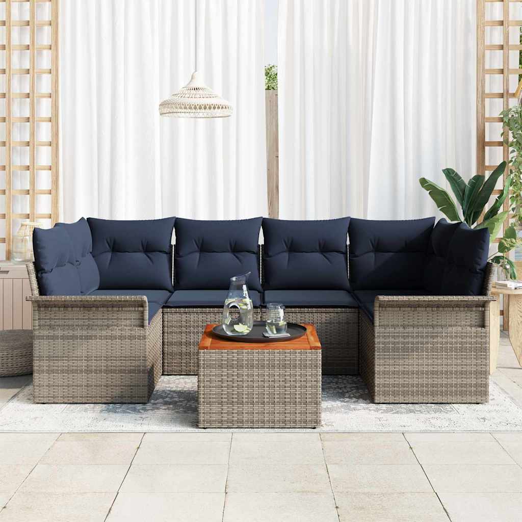 Set Divano da Giardino con cuscino 7 pcs Grigio polyrattan | homemem39
