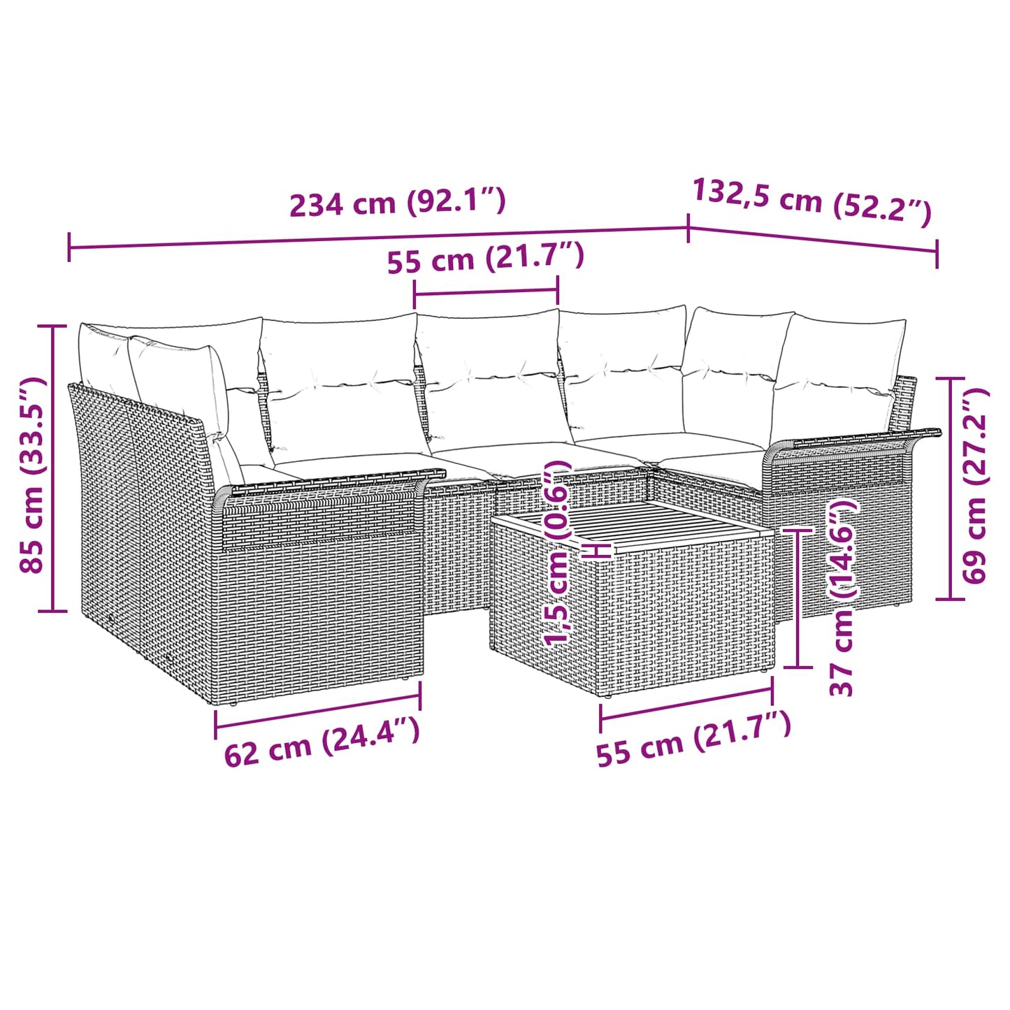 Set Divano da Giardino con cuscino 7 pcs Grigio polyrattan | homemem39