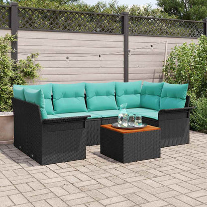 Set Divano da Giardino con cuscino 7 pcs Nero polyrattan | homemem39