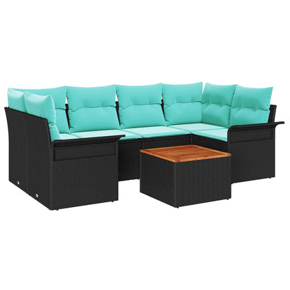 Set Divano da Giardino con cuscino 7 pcs Nero polyrattan