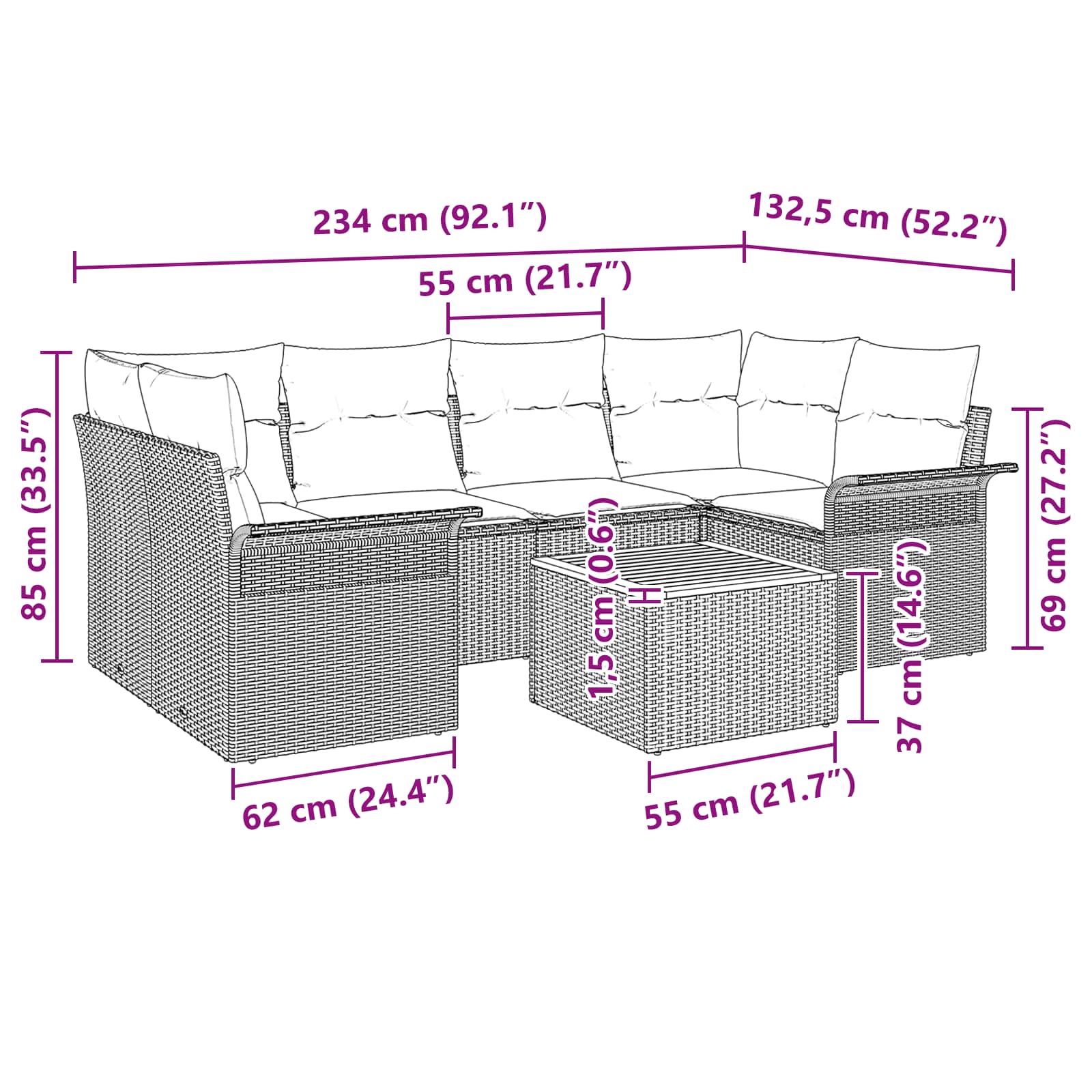 Set Divano da Giardino con cuscino 7 pcs Nero polyrattan | homemem39