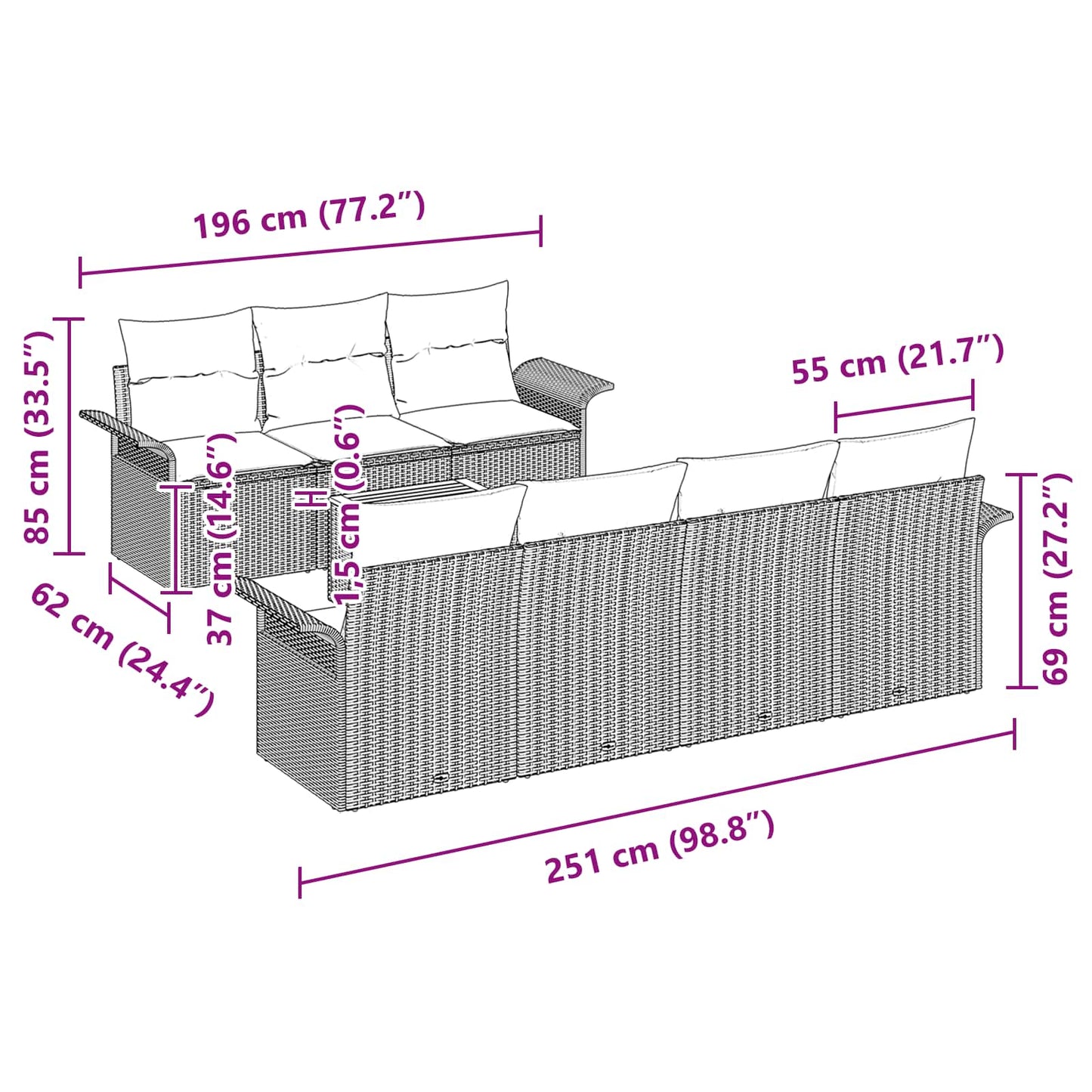 Set Divano da Giardino con cuscino 8 pcs Nero polyrattan | homemem39