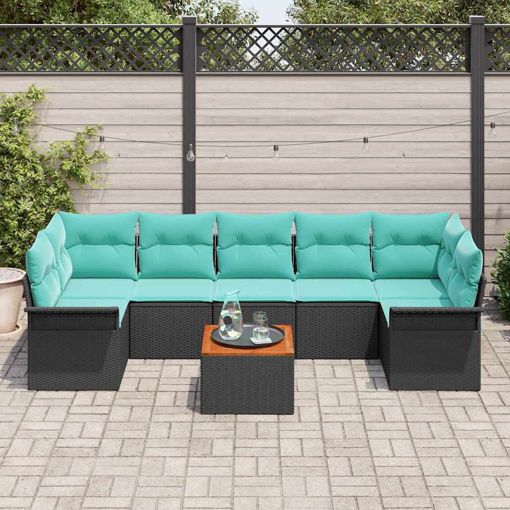 Set Divano da Giardino con cuscino 8 pcs Nero polyrattan | homemem39