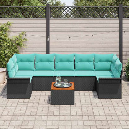 Set Divano da Giardino con cuscino 8 pcs Nero polyrattan | homemem39