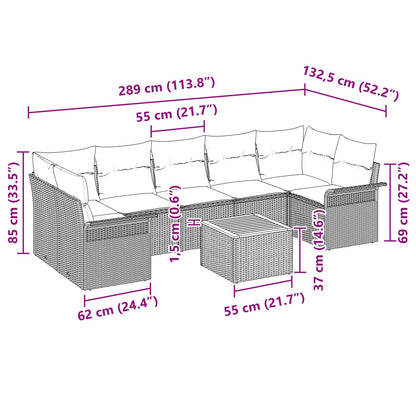 Set Divano da Giardino con cuscino 8 pcs Nero polyrattan