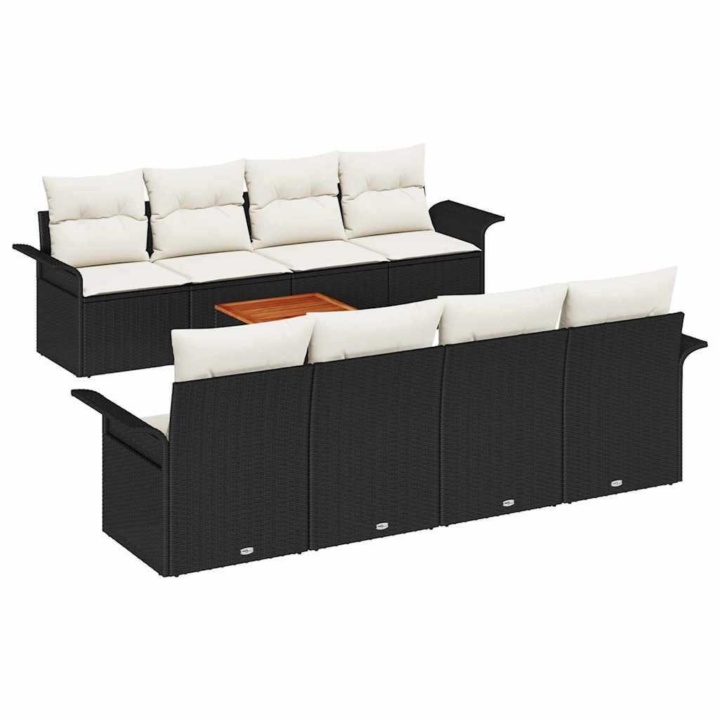 Set Divano da Giardino con cuscino 9 pcs Nero polyrattan | homemem39