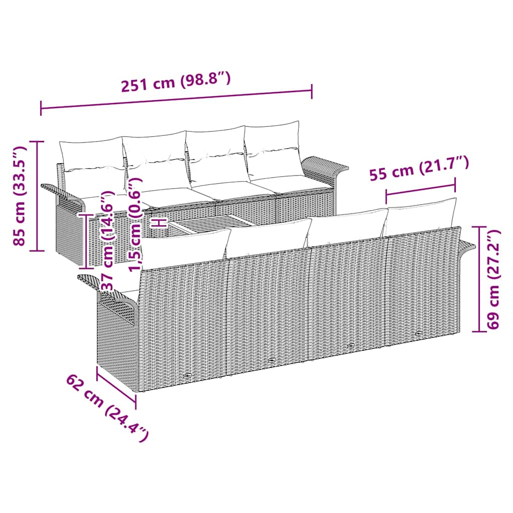 Set Divano da Giardino con cuscino 9 pcs Beige polyrattan | homemem39