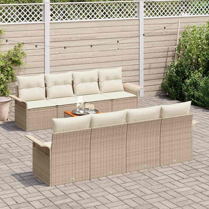 Set Divano da Giardino con cuscino 9 pcs Beige polyrattan | homemem39